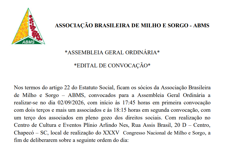 Edital de convocação AGO Chapeco 2026